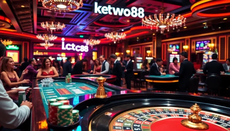 Experience the thrill of winning at the lc88 casino, where vibrant roulette action and poker chips abound.