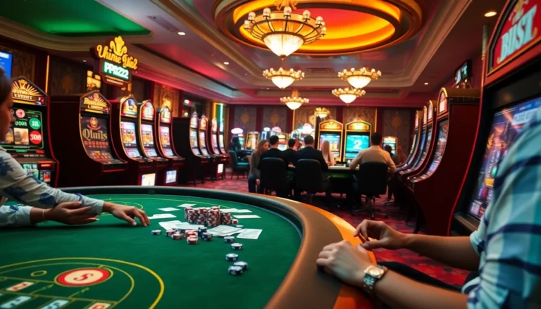 Experience the excitement of winning big at PH222 online casino, featuring vibrant slot machines and poker tables.
