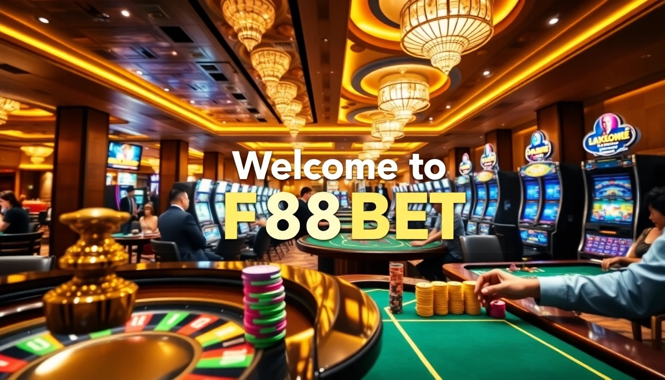 Players enjoying a thrilling moment at F88BET casino tables with vibrant games and roulette excitement.