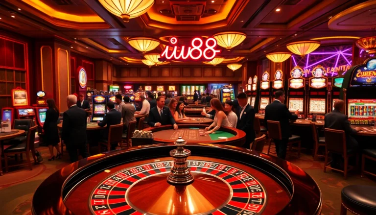 Players experience exciting wins at uu88 featuring roulette and slot machines in a luxurious casino setting.