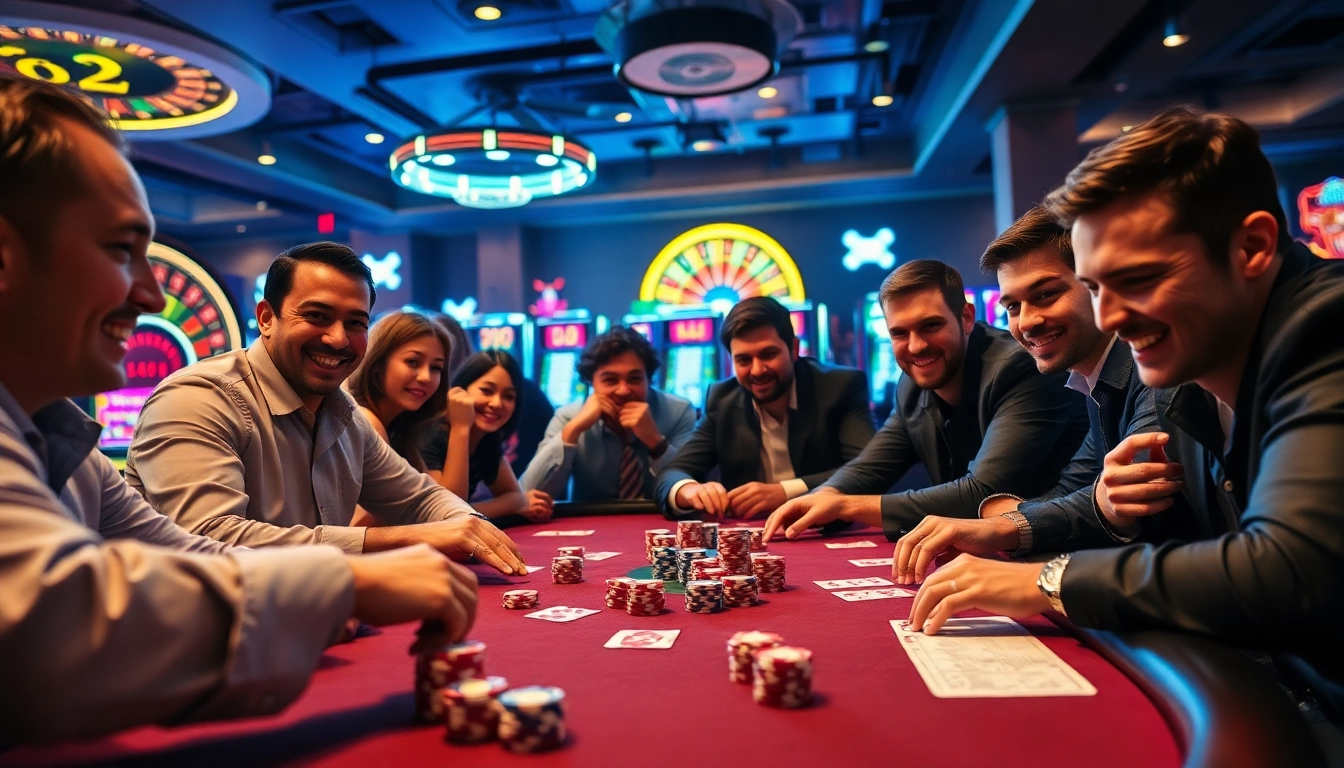 Experience the excitement at f88bet's casino, where players engage at poker tables, roulette wheels, and more.